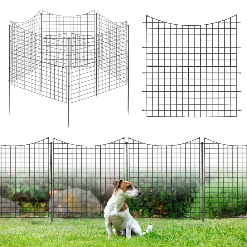 Costway Vallas de Jardín Decorativa con 5 Paneles y 6 Estacas Barrera de Exterior para Mascotas con Recubrimiento en Polvo 87 X 98 cm Negro