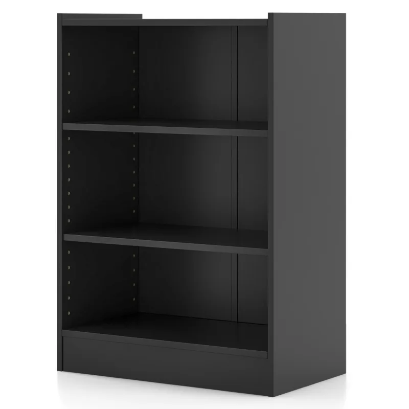 Costway Estantería Librería de 3 Niveles con Estantes Ajustables y Dispositivo Antivuelco para Sala de Estar y Dormitorio 50 x 30 x 75 cm Negro