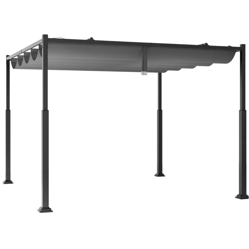 Costway Pérgola Exterior con Toldo Retráctil Columnas de Metal de Alta Resistencia Sombrilla Moderna Gazebo para Patio 310 x 310 cm Gris