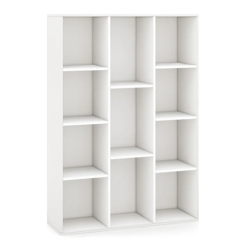 Costway Librería de 11 Cubos Estantería Geométrica Moderna Vitrina Organizador de Libros para Salón Dormitorio Estudio 74 x 24 x 106 cm Blanco