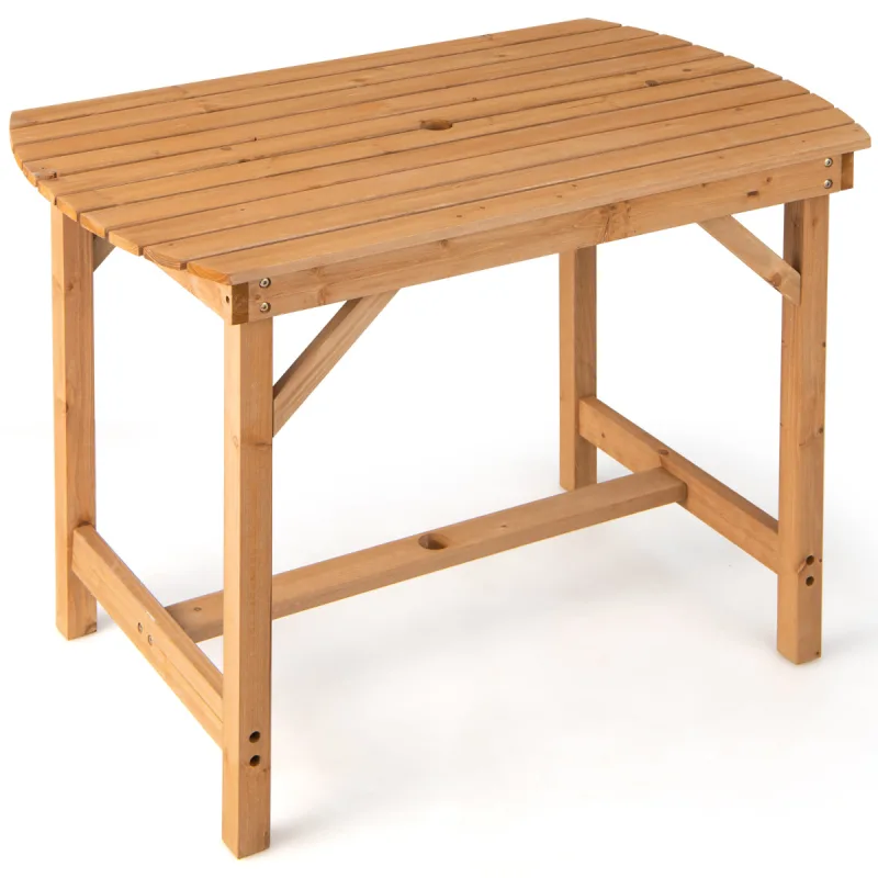 Costway Mesa de Comedor de Madera Abeto de Exterior con Agujero para Sombrilla de 4 cm para 4-6 Personas para Patio Jardín 100 x 60 x 75 cm Natural