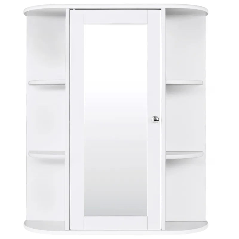Costway Armario para Baño Montado a la Pared con Espejo Gabinete Organizador Moderno con Repisas para Lavandería Salón Blanco 60 x 16,5 x 70,5 cm