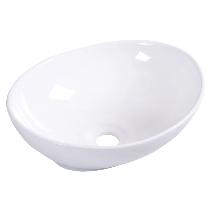 Costway Lavabo Sobre Encimera para Baño Lavabo de Cerámico de Ovalado sin Desbordamiento 41 x 33,5 x 14 cm Blanco