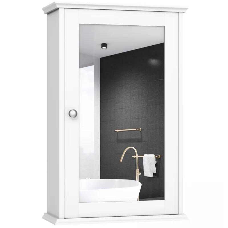Costway Armario del Baño con Espejo Montado a la Pared con Una Puerta y Repisa Regulable para Casa Baño Cocina Blanco 34 x 15 x 51 cm