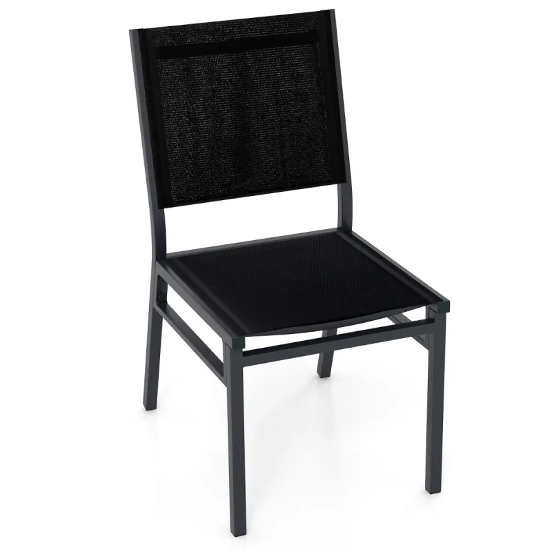 Costway Juego de 1/2 Silla de Comedor con Asiento Respaldo Transpirables y Marco de Aluminio Resistente Silla Ligera para Patio Porche Negro