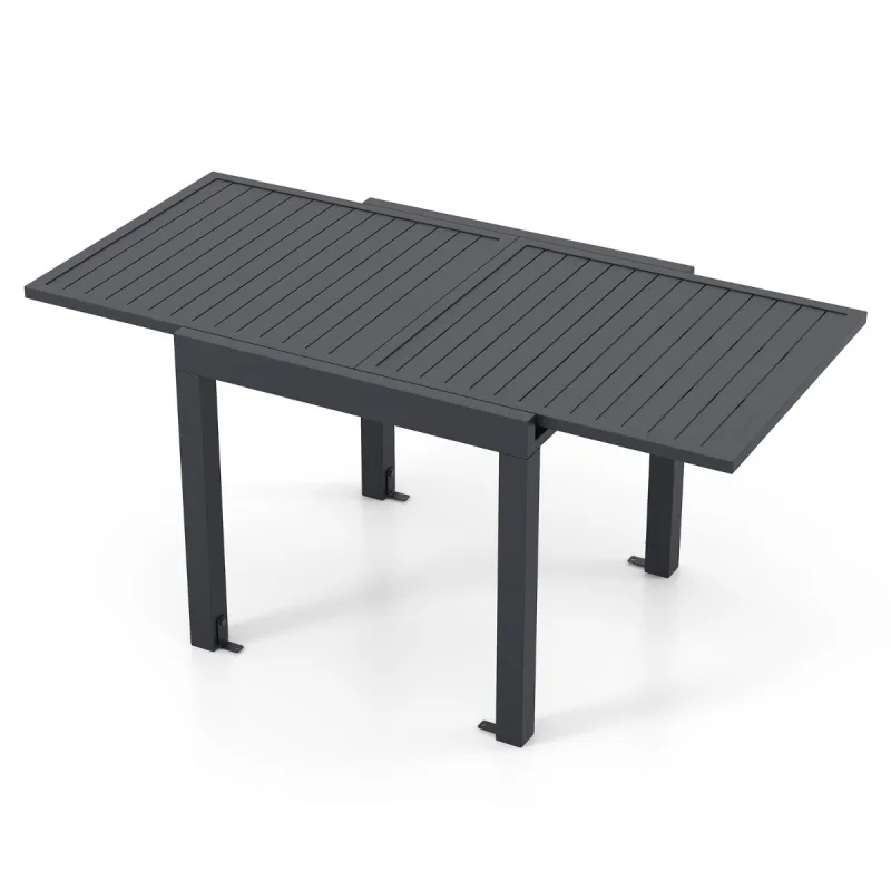 Costway Mesa de Comedor Extensible Mesa de Aluminio de 80-160 cm para 4-6 Personas Mesa de Metal Cuadrada Rectangular para Patio Porche Gris