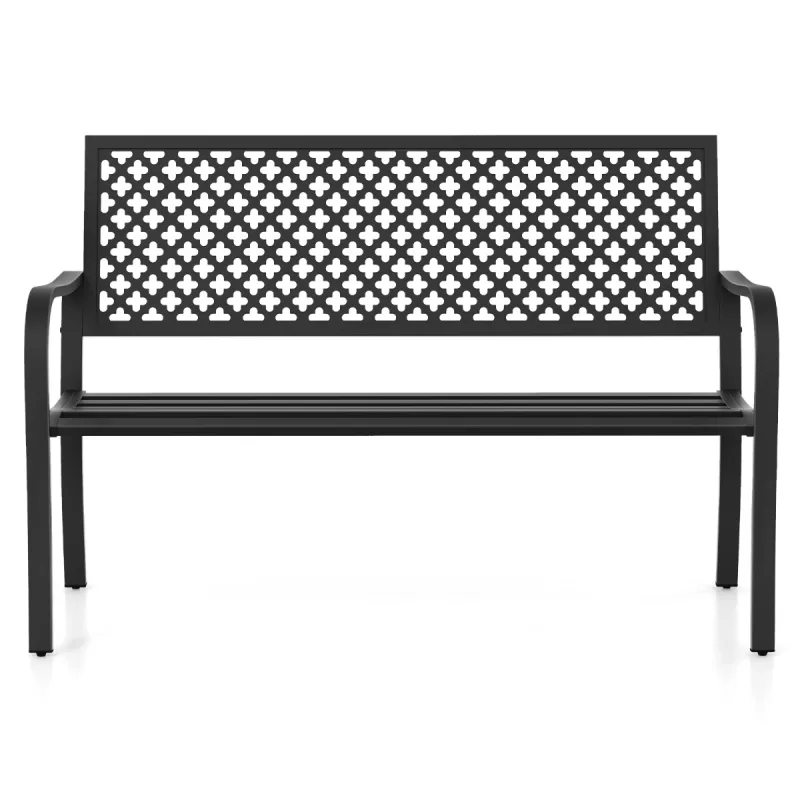 Costway Banco de Jardín de 127 cm para Patio Silla de Metal para 2 Personas con Respaldo Hueco Asiento de Listones Brazos para Porche