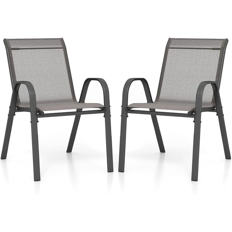 Costway Juego de 2/4 Sillas de Jardín Apilables de Comedor Tejido Transpirable Estructura Resistente para Exterior Patio Playa 55 x 67 x 83 cm