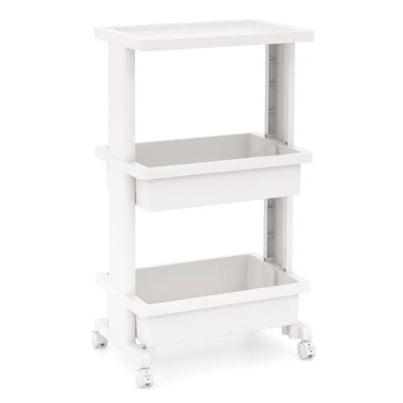 Costway Carro Rodante de 3 Niveles con Mesa Utilitario de Plástico Ruedas Carro de Almacenamiento para Cocina Baño Oficina 45 x 30 x 81 cm Blanco