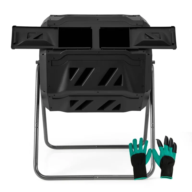 Costway Contenedor de Compost Tambor de Compostaje de Doble Cámara de 160 L con 2 Puertas Correderas Resistente para Desechos de Jardín