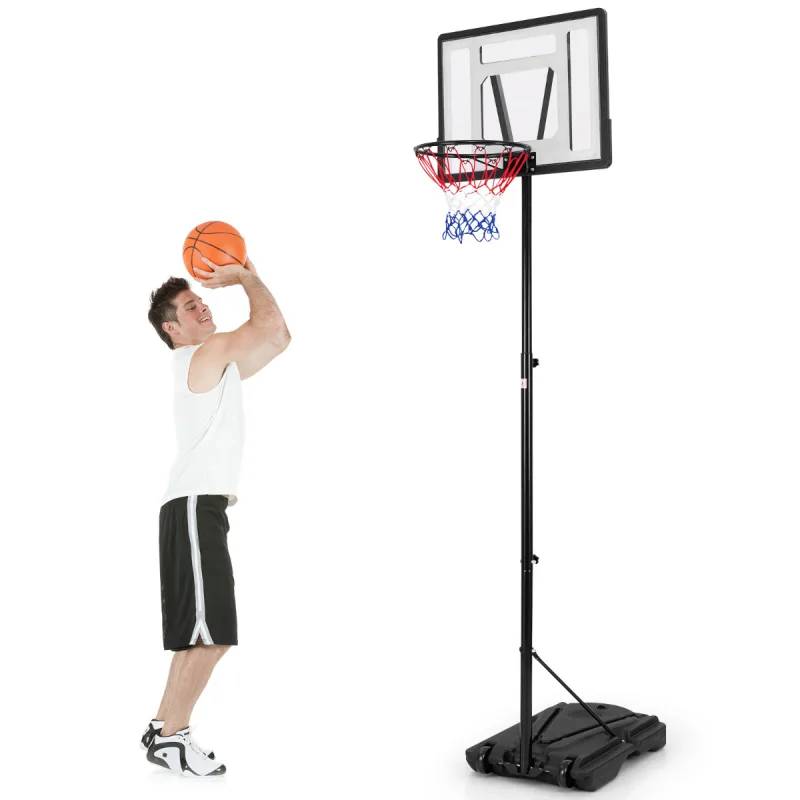 Costway Aro de Baloncesto Portátil Soporte Ajustable en Altura de 8 Posiciones con Tubo Medio Extraíble Base de 32 L para Interior y Exterior