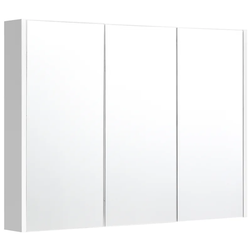 Costway Armario de Baño con Espejo 3 Puertas Gabinete de Baño en Pared 90 x 11 x 65 cm