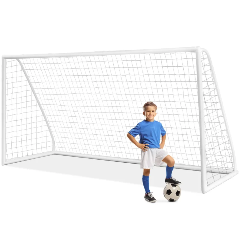 Costway Portería de Fútbol Portátil para Niños Portería de Fútbol y Red Patio con Estructura en PVC Resistente Fácil Montaje 365 x 120 x 182 cm