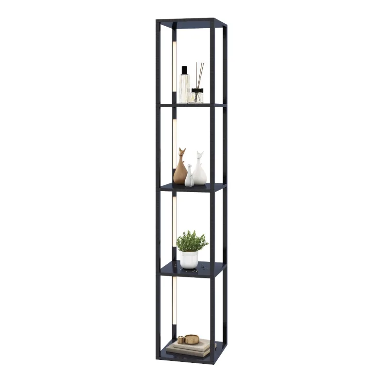 Costway Lampara de Pie Moderna con Estantes Bombillas LED Regulables de 3 Niveles y Postes LED Rotativos para Dormitorio 29 x 29 x 163 cm Negro