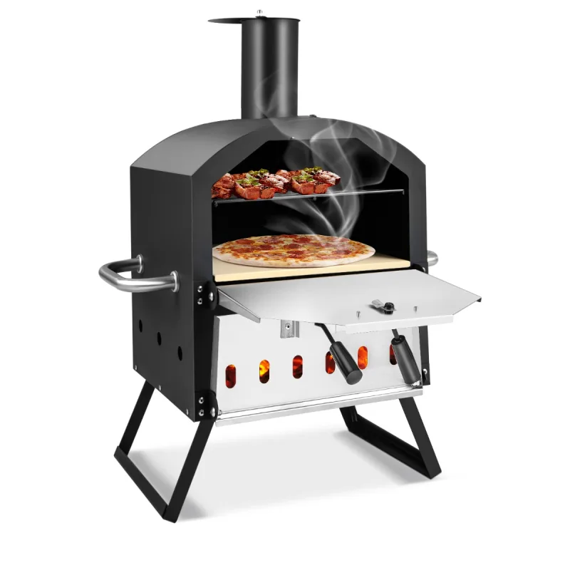 Costway Horno de Pizza de Exterior con Asas Anti-Quemaduras Patas Plegables para Picnic Negro 54 x 31 x 72 cm