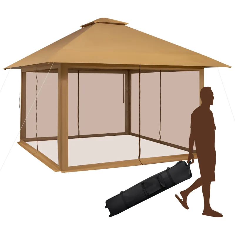 Costway Cenador Plegable 4 x 4 m con Mosquiteras Altura Ajustable Doble Techo Protección Solar Portátil para Jardín Patio Terraza