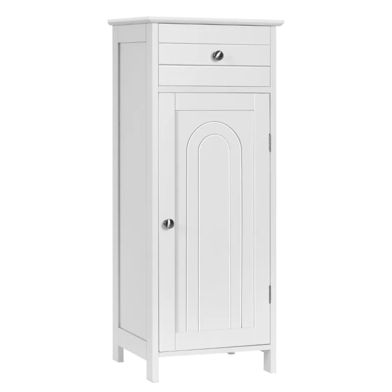 Costway Armario del Baño Organizado Vertical con Puerta Individual 1 Cajón Grande 2 Repisas Regulables para Baño Salón Blanco 35,6 x 30,5 x 88 cm