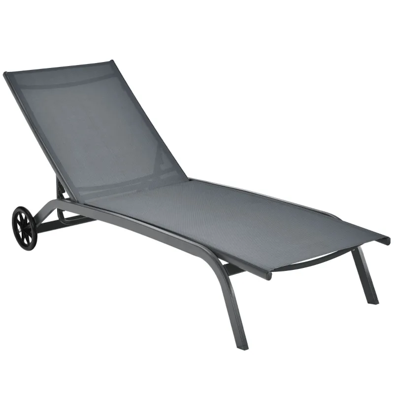 Costway Tumbona Regulable para Patio con Ruedas y Tejido de Secado Rápido Silla Reclinable en 6 Posiciones de Exterior Piscina Patio Jardín Gris
