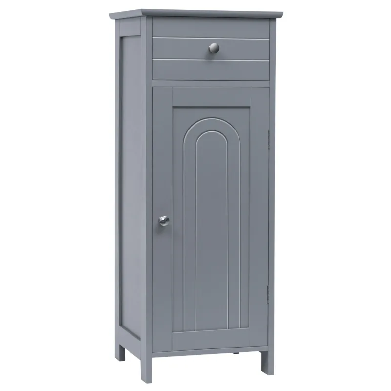 Costway Armario del Baño Organizado Vertical con Puerta Individual 1 Cajón Grande 2 Repisas Regulables para Baño Salón Gris 35,6 x 30,5 x 88 cm