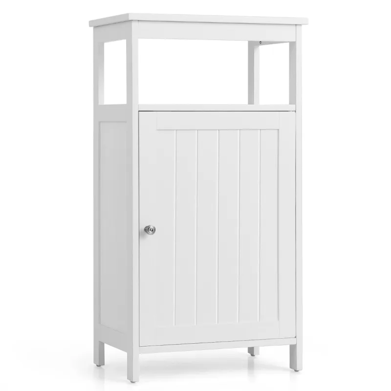 Costway Armario del Baño Gabinete de Almacenamiento con Puerta Repisa Regulable Organizador Moderno de Madera Blanco 45 x 30 x 84 cm