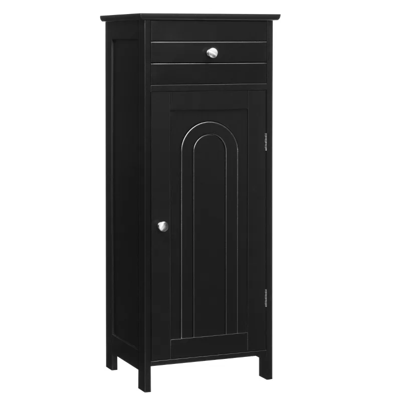 Costway Armario del Baño Organizado Vertical con Puerta Individual 1 Cajón Grande 2 Repisas Regulables para Baño Salón Negro 35,6 x 30,5 x 88 cm