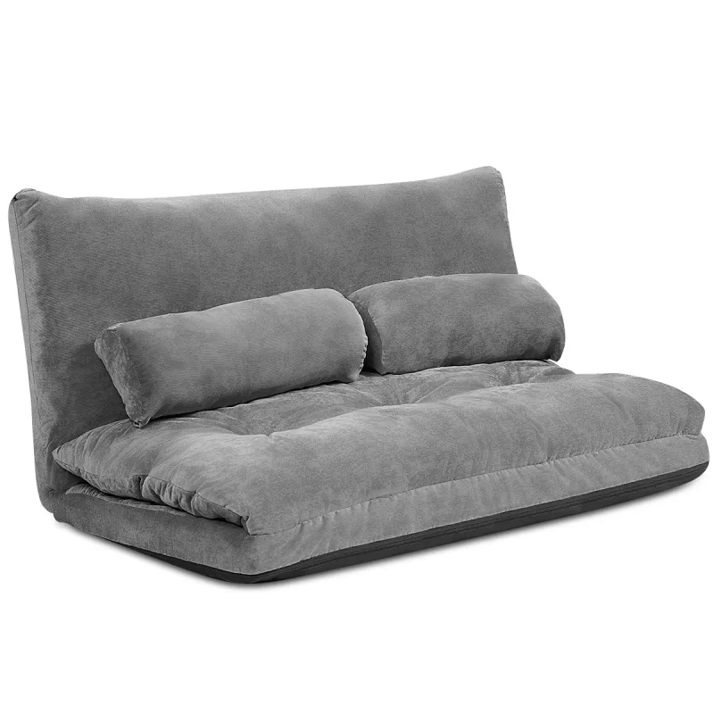 Costway Sofá a Ras de Suelo Sofá Cama Multifuncional Regulable en 6 Posiciones con 2 Almohadas Forro en Ante para Dormitorio Salón Balcón Gris