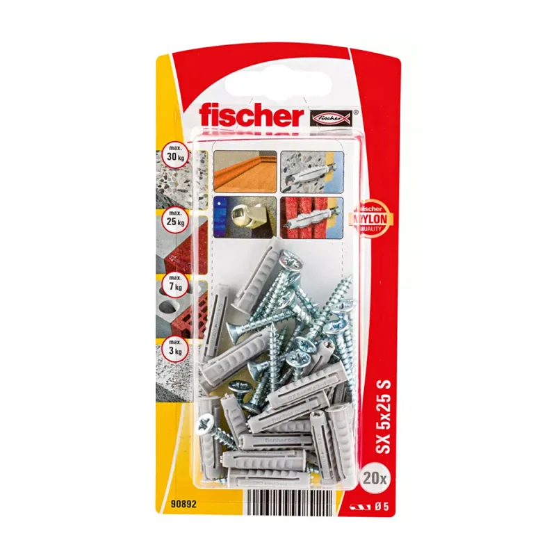 Fischer 90892 clavija 20 pieza(s) Metal, Plástico Alrededor