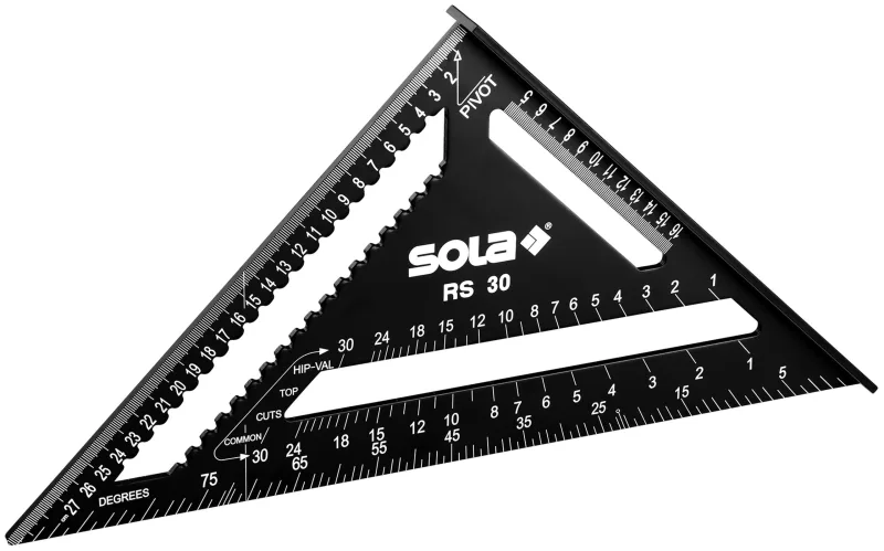 SOLA - RS 30-5 en 1 - Ángulo de tope de 30 cm - Ángulo de carpintero robusto de aluminio con escala métrica - Ángulo multifunción: regla, ángulo de tope, ángulo de inglete, transportador