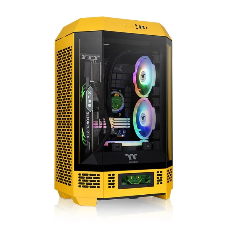 Thermaltake The Tower 300 | Micro Tower m-ATX Octogonal | 2 Ventiladores de 140mm Preinstalados | Ventilación Vertical | Compatible con Radiador de 420mm y hasta 8 Ventiladores | Amarillo Bumblebee