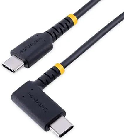 StarTech.com Cable 30cm USB C Acodado - en Ángulo Recto - PD 60W - 3A - Cable USB-C de Carga Rápida - de Alta Resistencia - USB 2.0 Tipo C - Fibra de Aramida - 3A - de Carga