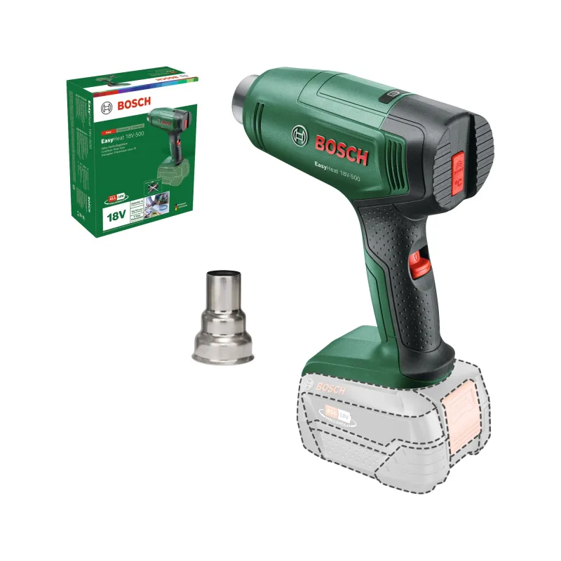 Bosch 18V System pistola de aire caliente EasyHeat a batería 18V-500 (incl. boquilla reductora)