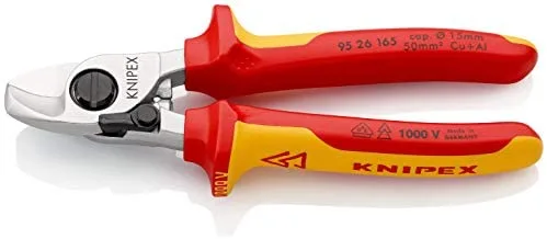 Knipex Tijeras cortacables con muelle de apertura cromado, aislados con fundas multicomponentes, según norma VDE 165 mm 95 26 165