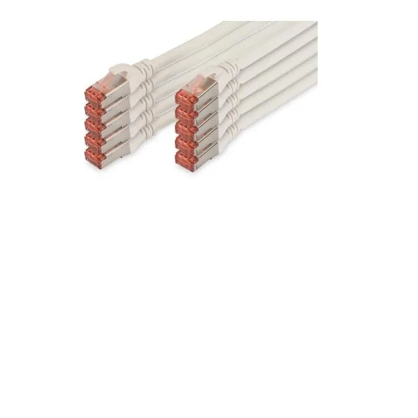 DIGITUS Cable LAN Cat 6 - 2m - 10 Piezas - Cable de red RJ45 - S/FTP Blindado - Compatible con Cat 6A y Cat 7 - Gris