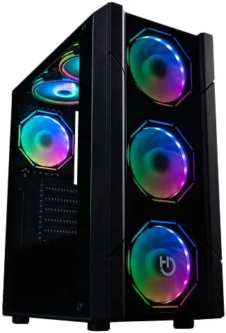 Hiditec Chasis Gaming V30 ARGB|Torre PC Gaming|Formato ATX y Micro ATX|Ventana Lateral y Frontal de Cristal Templado|Incluye Controladora|Incluye 4 Ventiladores hexagonales