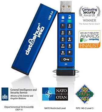 iStorage datAshur PRO 64GB - Unidad flash USB encriptada - Certificación FIPS 140-2 Nivel 3 - Protegido por contraseña - Resistente al polvo y al agua