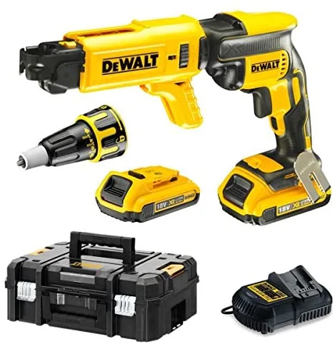 DEWALT DCF620D2K-QW - Atornillador panel de yeso sin escobillas XR 18V, Batería Li-Ion 2.0Ah y Cargador rápido de tornillos, Incluye maletín TSTAK