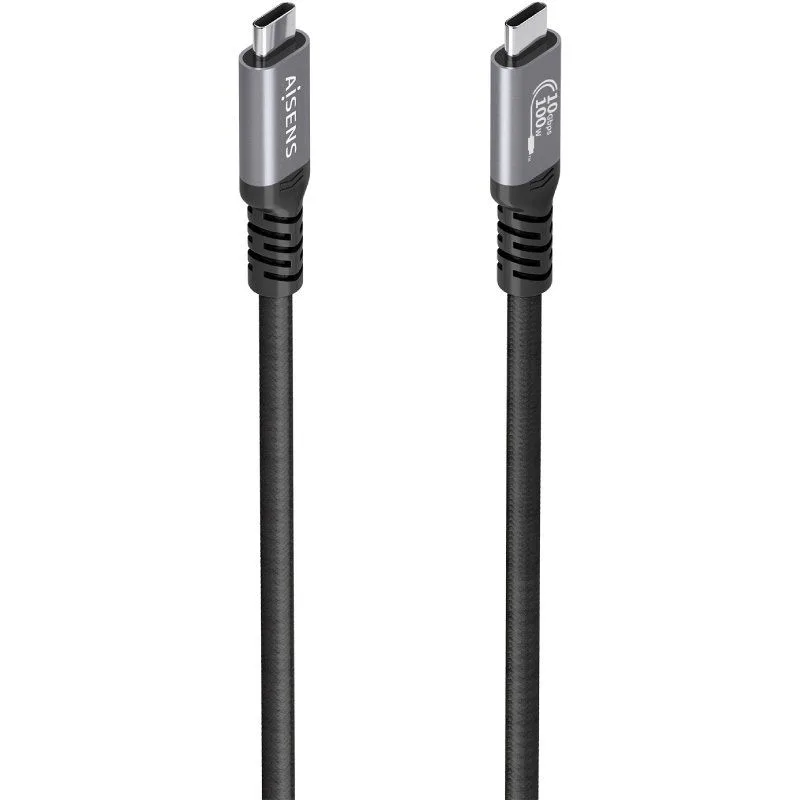 Cable usb 3.2 tipo-c aisens a107-0989/ usb tipo-c macho - usb tipo-c macho/ hasta 100w/ 10gbps/ 4m/ negro